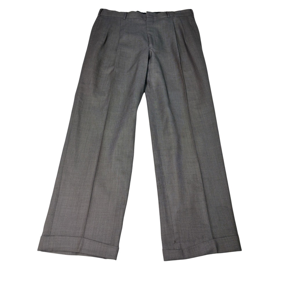 Brooks Brothers Mens Grey Micro Pattern Pleated‎ Cuffed Wool Dress Pants 34x29